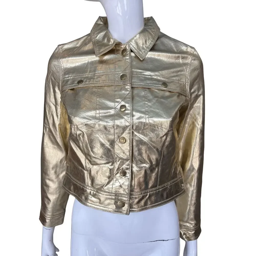 Newport News Jeanology Fun Gold Leather Jacket S